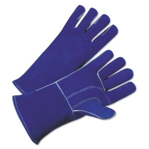 7344 Leather Welding Gloves, Leather, Large, Blue, 4 in Gauntlet, Cotton Lining