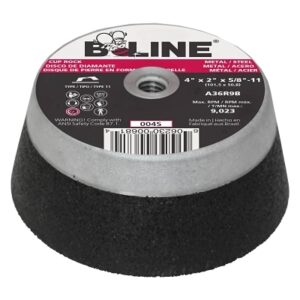 Cup Wheel, 4 in dia, 2 in thick, 5/8 in to 11 in arbor, 36 grit