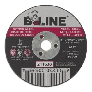 Cutting Wheel, 2 in dia, 1/16 in Thick, 3/8 in Arbor, 36 Grit, Alum Oxide