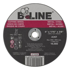 Cutting Wheel, 4 in dia, 1/16 in Thick, 3/8 in Arbor, 36 Grit, Alum Oxide