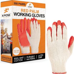 Palm Working Gloves, Cotton/Latex, Red, Case of 300