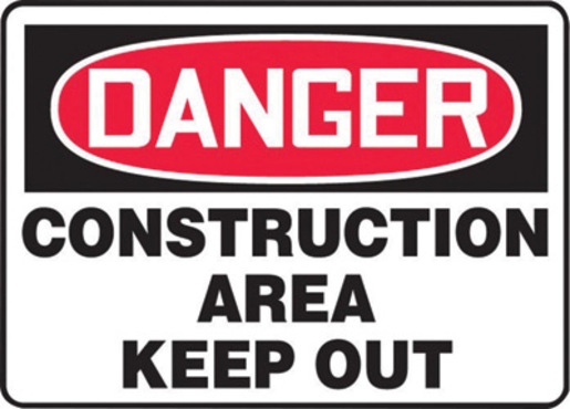 Accuform Signs 10" X 14" Black, Red And White 0.040" Aluminum Admittance And Exit Sign "DANGER CONSTRUCTION AREA KEEP OUT" With Round Corner