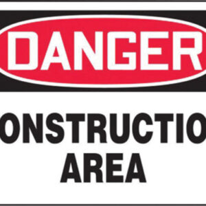 Accuform Signs 7" X 10" Black, Red And White 0.040" Aluminum Admittance And Exit Construction Access Sign "DANGER CONSTRUCTION AREA KEEP OUT" With Round Corner