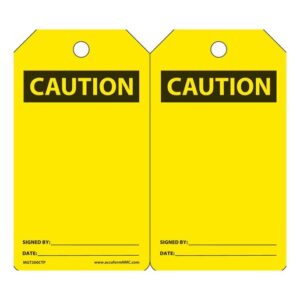 Accuform Signs 5 78" X 3 18" PF-Cardstock Accident Prevention Blank Tag CAUTION (25 Per Pack)