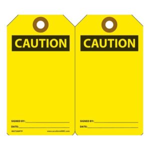 Accuform Signs 5 78" X 3 18" RP-Plastic Accident Prevention Blank Tag CAUTION (25 Per Pack)