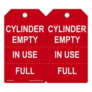 Accuform Signs 5 34" X 3 14" White And Red 10 mil PF-Cardstock English, Perforated Cylinder Status Tag "CYLINDER EMPTY IN USEFULL" With 38" Plain Hole (25 Per Pack)