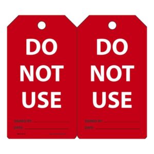 Accuform Signs 5 34" X 3 14" White, Black And Red 10 mil PF-Cardstock Equipment Status Tag "DO NOT USE" With 38" Plain Hole (25 Per Pack)