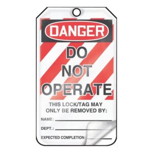 Accuform Signs 5 78" X 3 18" HS-Laminate Lockout - Tagout Tag DANGER DO NOT OPERATE (25 Per Pack)
