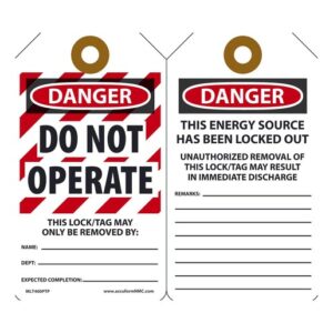 Accuform Signs 5 78" X 3 18" RP-Plastic Lockout - Tagout Tag DANGER DO NOT OPERATE (25 Per Pack)