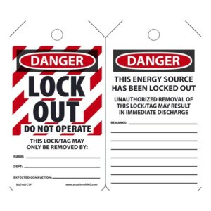 Accuform Signs 5 78" X 3 18" 10 mils PF-Cardstock Lockout - Tagout Tag DANGER LOCKED OUT DO NOT OPERATE (25 Per Pack)