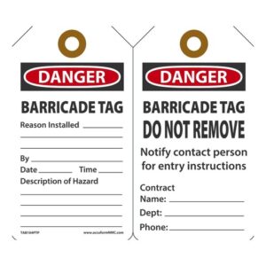 Accuform Signs 5 34" X 3 14" Red, Black And White 15 mil RP-Plastic English Tag "DANGER" With Metal Grommeted 38" Reinforced Hole (25 Per Pack)