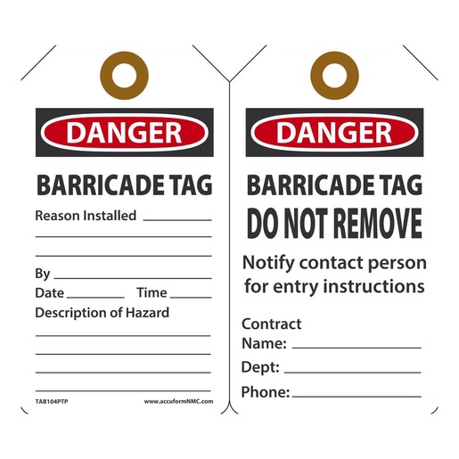 Accuform Signs 5 34" X 3 14" Red, Black And White 15 mil RP-Plastic English Tag "DANGER" With Metal Grommeted 38" Reinforced Hole (25 Per Pack)