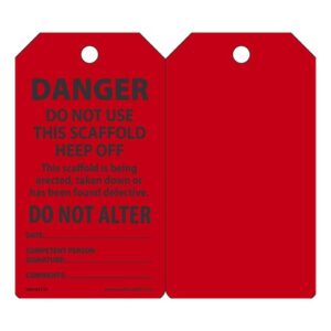 Accuform Signs 5 34" X 3 14" Black And Red 10 mil PF-Cardstock English Scaffold Status Tag "DANGER DO NOT USE THIS SCAFFOLD KEEP OFFâ€¦" With 38" Plain Hole (25 Per Pack)