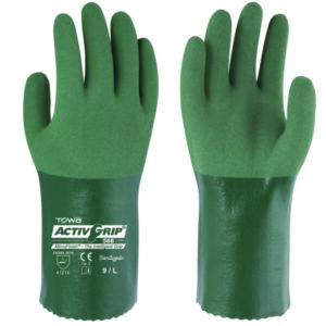 TOWA ACTIVGRIP GREEN MICROFINISH NITRILE, 13-GAUGE, SEAMLESS POLY/COTTON SHELL, 12-INCH