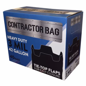 Contractor Clean-Up Bags, 42 Gal, 3mil, Black Tie Top,