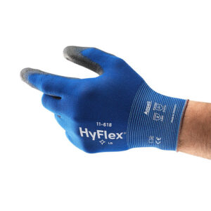 Ansell Size 8 HyFlex 18 Gauge And Ultra Light Weight Polyurethane Work Gloves With Black And Blue Nylon Liner And Elastic And Knit Wrist