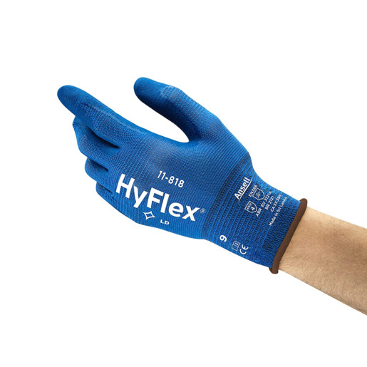 Ansell Size 6 HyFlex 18 Gauge And Ultra Light Weight Foam Nitrile And FORTIX„¢ Work Gloves With Blue Nylon And Spandex Liner And Knit Wrist