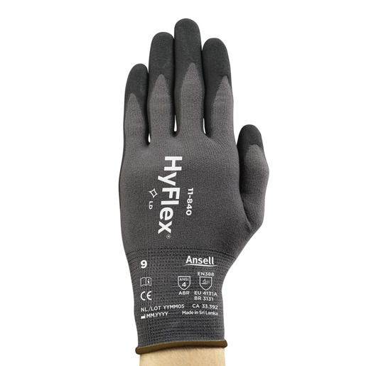 Ansell Size 9 HyFlex Light Weight Foam Nitrile And FORTIX Work Gloves With Black And Gray Nylon And Spandex Liner And Knit Wrist