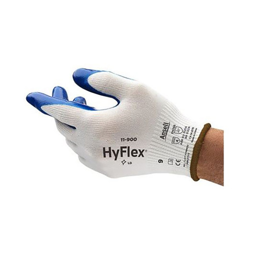 Ansell Size 8 HyFlex Light Weight Nitrile Work Gloves With Blue And White Nylon Liner And Knit Wrist