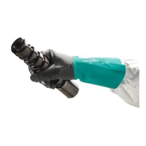 Ansell Size 9 Sea Green AlphaTec 12" Cotton Flock Lined 10 mil Nitrile Chemical Resistant Gloves With Ansell Grip Technology Finish And Gauntlet Cuff