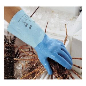 Ansell Size 10 Blue Hy-Care 12" Knit Lined 15 mil Natural Rubber Latex Fully Coated Chemical Resistant Gloves With Crinkle Finish And Pinked Cuff (72 Pair Per Case)
