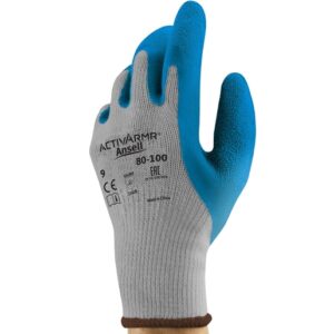 Ansell Size 8 PowerFlex Heavy Weight Latex And Natural Rubber Work Gloves With Blue And Gray Cotton And Knit And Polyester Liner And Knit Wrist