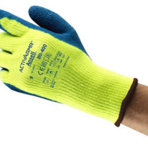 Ansell Size 8 Blue And Hi-Viz Yellow PowerFlex T Thermal Terry Cloth Lined Cold Weather Gloves With Knit Wrist And Natural Rubber Latex Coated Palm