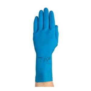 Ansell Size 7 Blue FL100 Cotton Flock Lined 17 mil Latex And Rubber Chemical Resistant Gloves