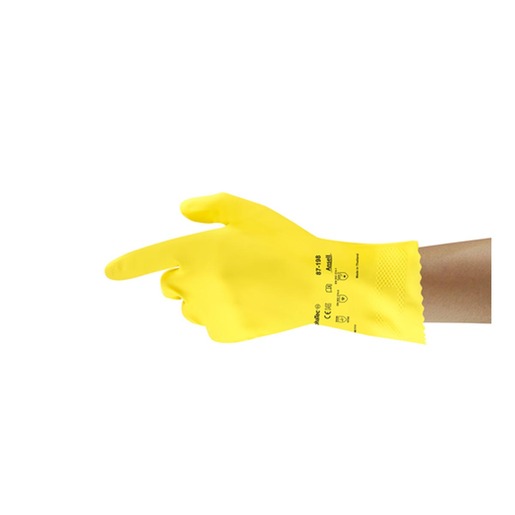 Ansell Size 8 Lemon Yellow 12" Flock Lined 17 mil Natural Rubber Latex Chemical Resistant Gloves With Fishscale Grip Finish And Pinked Cuff