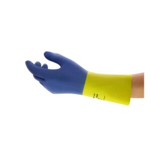Ansell Size 10 BlueYellow Chemi-Pro Cotton Flock Lined 27 mil Natural Rubber Latex And Neoprene Chemical Resistant Gloves