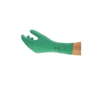 GLOVE CHEMICAL RESISTANT NATURAL RUBBER LATEX AND NEOPRENE BLEND SIZE 10MINT GREEN FLOCKED LINED 20MIL PEBBLE EMBOSSED PINKED CUFF