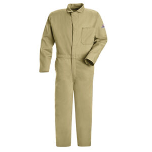 BULWARK REGULAR KHAKI COTTON FLAME RESISTANT COVERALL WITH ZIPPER CLOSURE