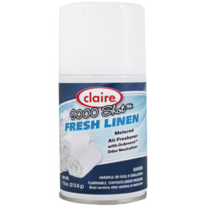 Claire 9000 Shot Metered Air Freshener, 7.5 oz Aerosol, Fresh Linen, 4/Case