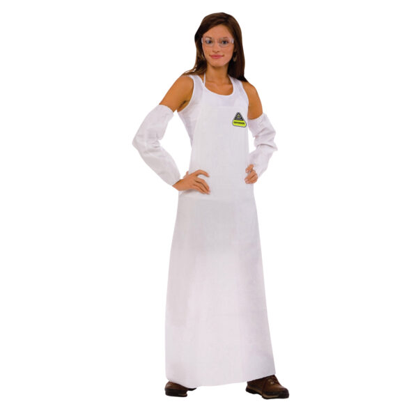 DEFENDER WHITE MICROPOROUS APRONS, BOUND NECK & TIES, 28" X 46"