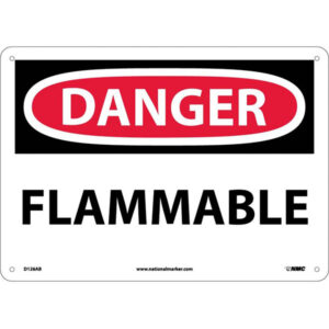 NMC OSHA "Danger Flammable" Sign, Aluminum, 10" x 14", White/Black/Red, 1/Each