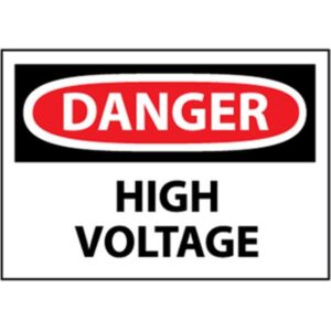 NMC OSHA "Danger High Voltage" Sign, Rigid Plastic, 10" x 14", White/Black/Red, 1/Each