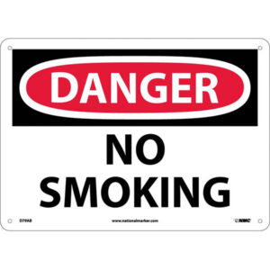 NMC OSHA "Danger No Smoking" Sign, Aluminum, 10" x 14", White/Black/Red, 1/Each
