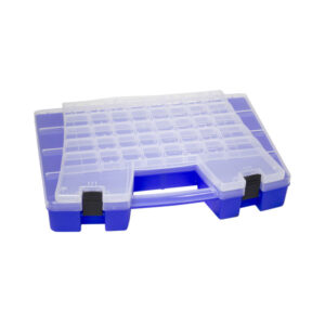 Akro-Mils Portable Storage Organizer, 62 Compartments, 18 1/2"L x 3 3/8"H x 13 1/8"W, Blue/Clear, 1/Each