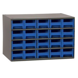 Akro-Mils 19-Series Heavy-Duty Steel Storage Cabinet, 20 Drawer (Drawer Dimensions: 2 1/16"H x 3 3/16"W x 10 9/16"D), Blue, 1/Each