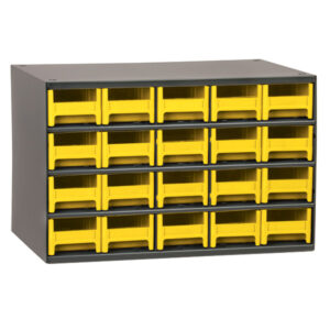 Akro-Mils 19-Series Heavy-Duty Steel Storage Cabinet, 20 Drawer (Drawer Dimensions: 2 1/16"H x 3 3/16"W x 10 9/16"D), Yellow, 1/Each