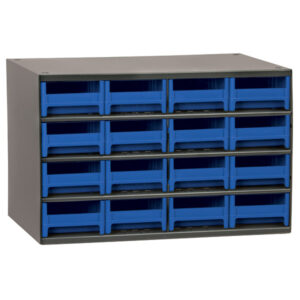 Akro-Mils 19-Series Heavy-Duty Steel Storage Cabinet, 16 Drawer (Drawer Dimensions: 2 1/8"H x 4"W x 10 9/16"D), Blue, 1/Each