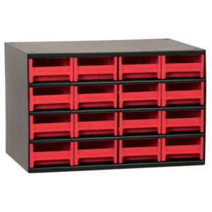 Akro-Mils 19-Series Heavy-Duty Steel Storage Cabinet, 16 Drawer (Drawer Dimensions: 2 1/8"H x 4"W x 10 9/16"D), Red, 1/Each