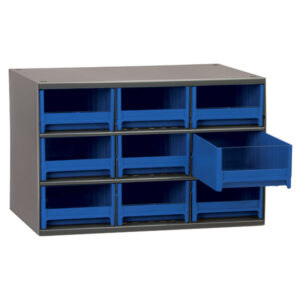Akro-Mils 19-Series Heavy-Duty Steel Storage Cabinet, 9 Drawer (Drawer Dimensions: 3 1/16"H x 5 3/16"W x 10 9/16"D), Blue, 1/Each