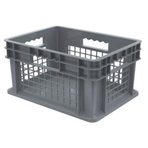Akro-Mils Straight Wall Container, Mesh Sides & Solid Base, 15 3/4"L x 8 1/4"H x 11 3/4"W, Gray, 1/Each