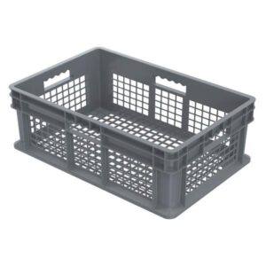 Akro-Mils Straight Wall Container, Mesh Sides & Base, 23 3/4"L x 8 1/4"H x 15 3/4"W, Gray, 1/Each