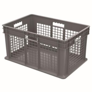 Akro-Mils Straight Wall Container, Mesh Sides & Solid Base, 23 3/4"L x 12 1/4"H x 15 3/4"W, Gray, 1/Each