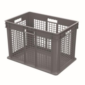 Akro-Mils Straight Wall Container, Mesh Sides & Solid Base, 23 3/4"L x 16 1/8"H x 15 3/4"W, Gray, 1/Each