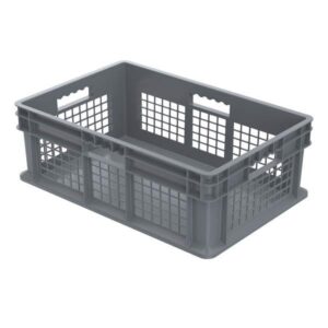 Akro-Mils Straight Wall Container, Mesh Sides & Solid Base, 23 3/4"L x 8 1/4"H x 15 3/4"W, Gray, 1/Each