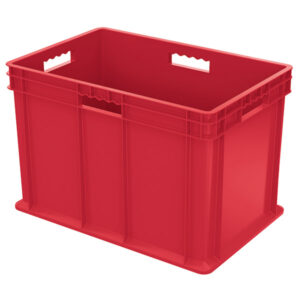 Akro-Mils Straight Wall Container, Solid Sides & Base, 23 3/4"L x 16 1/8"H x 15 3/4"W, Red, 1/Each