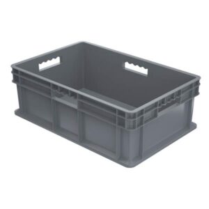 Akro-Mils Straight Wall Container, Solid Sides & Base, 23 3/4"L x 8 1/4"H x 15 3/4"W, Gray, 1/Each